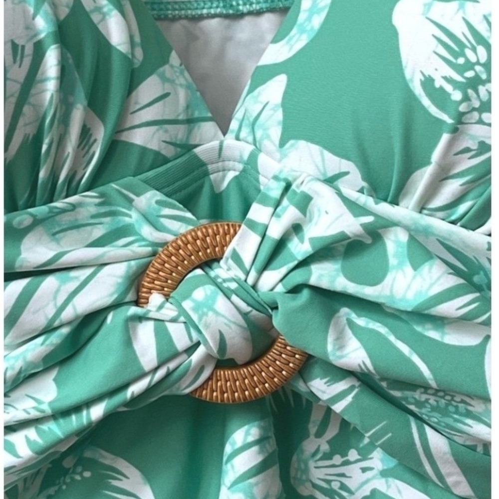 La Blanca V Neck Tropical Tankini Tummy Control Top Womens 12 Green White NEW - Picture 4 of 14
